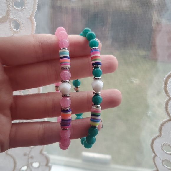 T. Jazelle Pink And Teal Beaded Bracelets - Picture 6 of 6